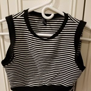 Black and white cross detailed crop top